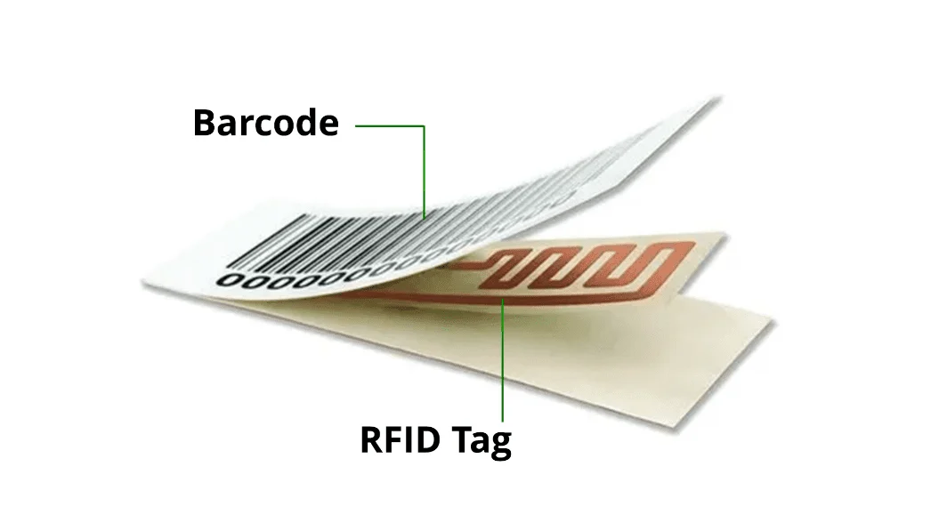 Etiqueta RFID com chip e código de barras